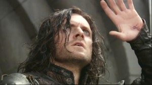 Richard Armitage portraying Sir Guy of Gisborne startled by a solar eclipse in Robin Hood, series 3, episode 1 (image courtesy of RANet, pix 197)